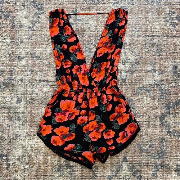 Billabong Pants - BILLABONG RED FLORAL ROMPER